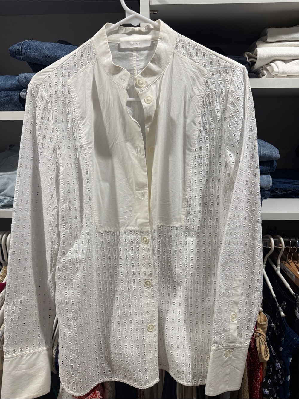 Hugo Boss White Eyelet Cotton Button-Down Shirt